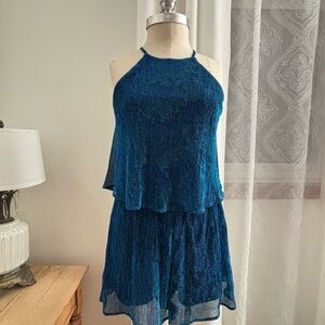 Lulu's EUC Metallic Blue/Teal Romper, XS